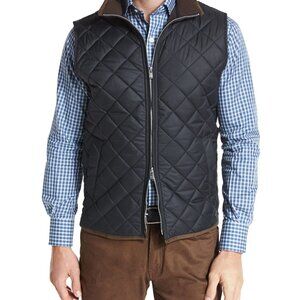 PETER MILLAR | Mens Navy Blue And Brown Hudson Lightweight Quilted Winter Vest M